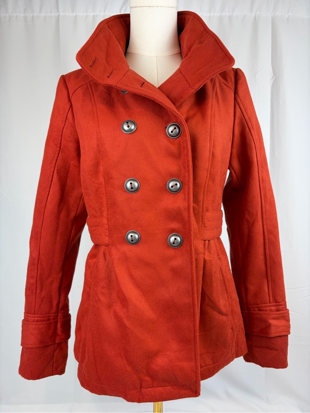 Celebrity Pink Hooded Button-Front Peacoat Jacket Orange Medium